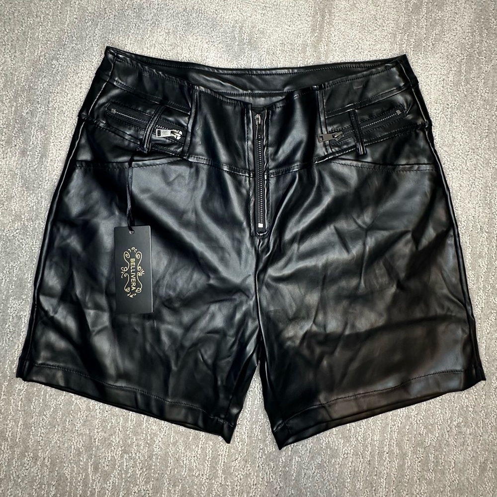 Sleek Black Women's Vegan Leather Shorts